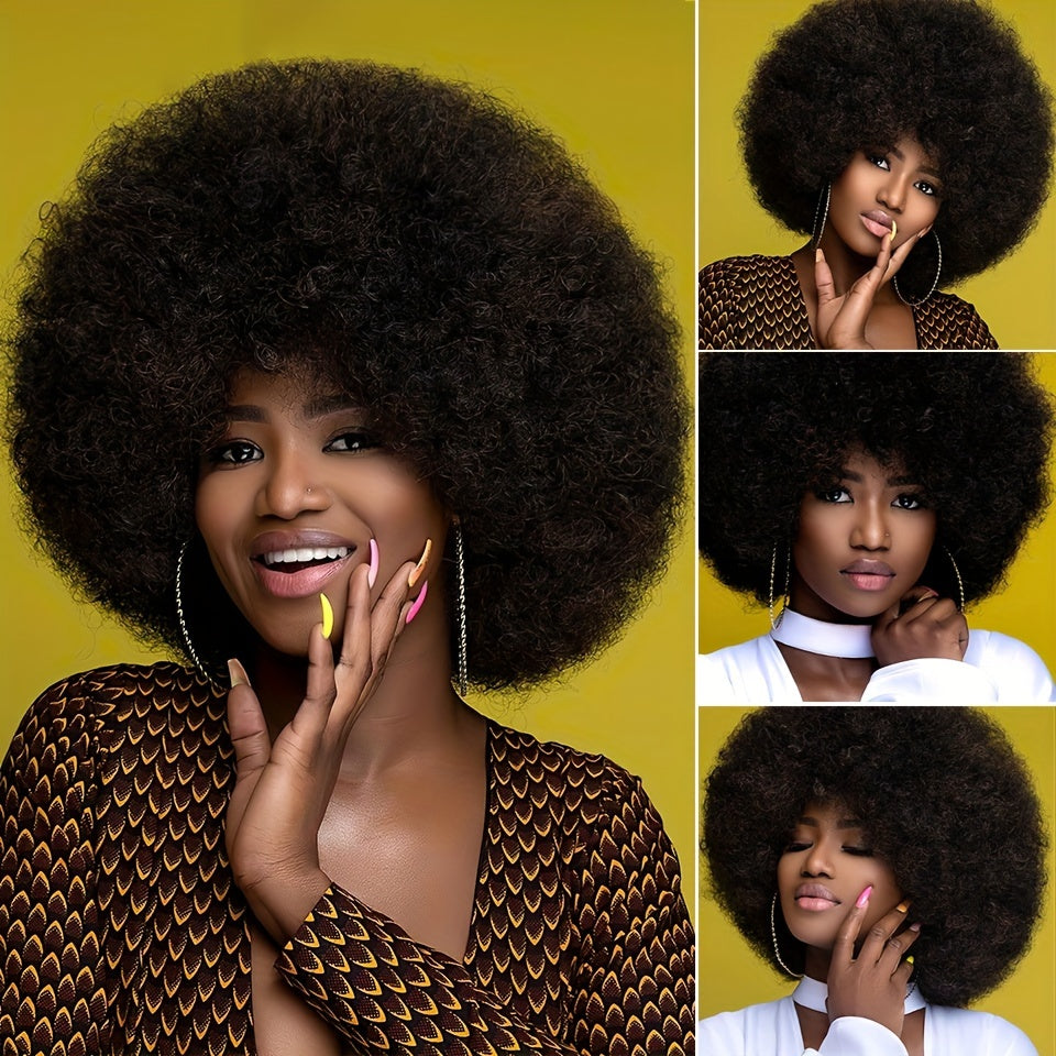 Short Afro Wigs For Women Blonde 10 Inch Afro Curly Wig With Bangs 70s Large Bouncy Soft Synthetic Female Wigs For Party Cosplay
