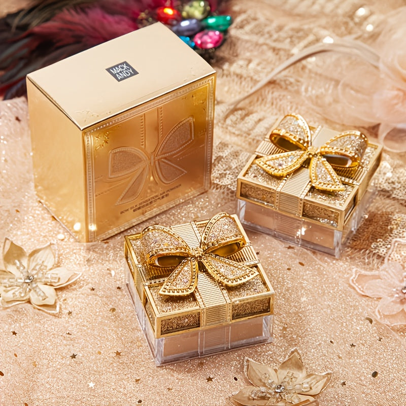 Elegant Bowknot Air Powder - Lightweight, Long-Lasting Oil Control & Waterproof Setting Powder for All Skin Tones, Ivory White & Cool Beige, Matte Finish with Glittery Golden Bow Design