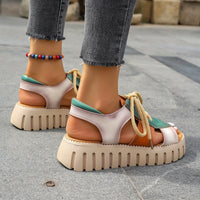 Stylish Summer Platform Sandals for Women - Comfy Cutout, Open-Toe Lace-Up, Casual Beach-Ready Footwear