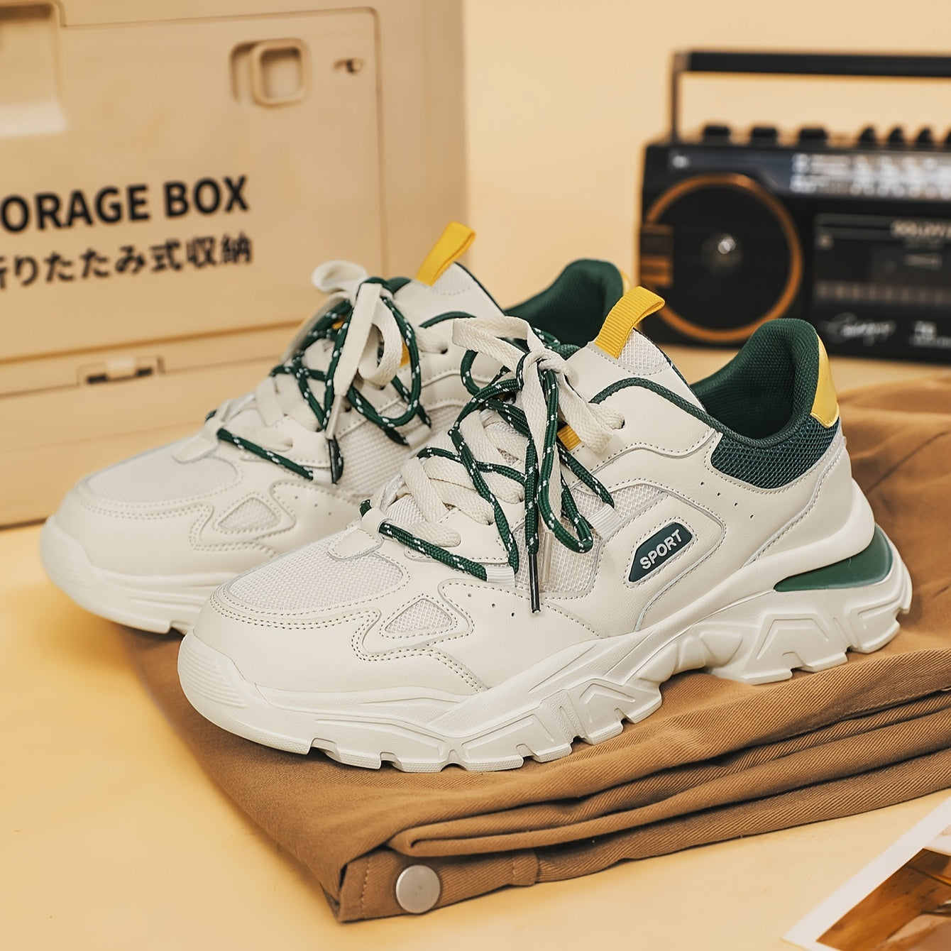 Men's Knit Breathable Chunky Shoes, Casual Lace Up Comfy Soft Sole Sneakers For Outdoor Activities, Spring And Summer, men's footwear