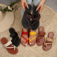 Women's Flat Slide Sandals, Toe Loop Braided Band Slip On Shoes, Casual Beach Slides