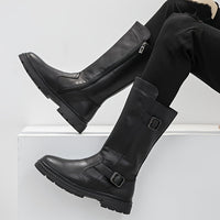 Men's Solid Color High Top Knee High Top Microfiber Upper Boots, Comfy Non Slip Durable Rubber Sole Shoes, Men's Footwear