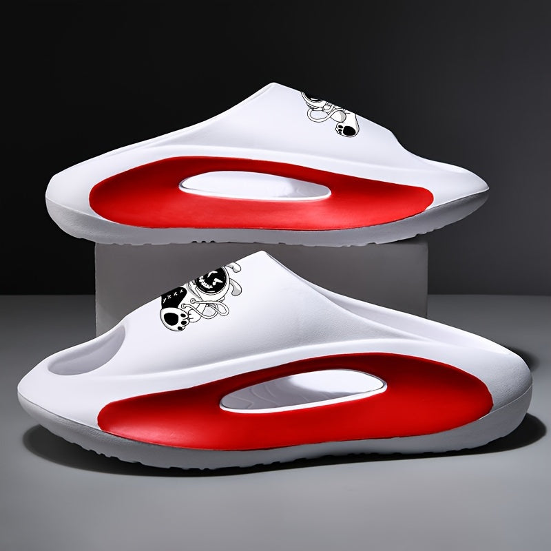 Plus Size Men's Vintage Astronaut Pattern Color Block Open Toe Breathable Chunky Slippers, Comfy Non Slip Durable Anti Odor EVA Slides, Men's Footwear