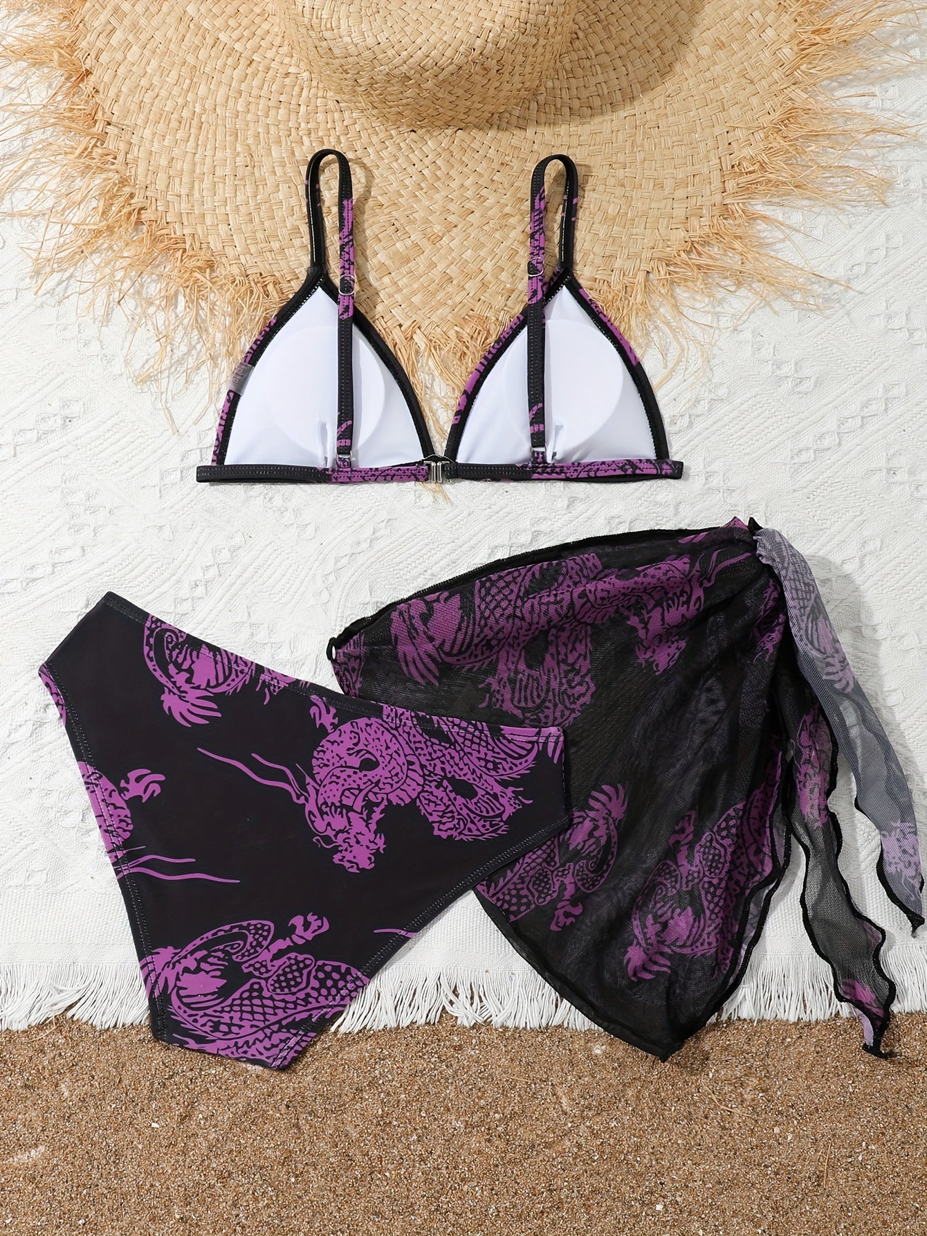 Trendy & Elegant Girls 3pcs Bikini Swimwear Set Comfy Bathing Suit Summer Clothes Beach