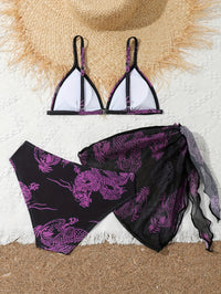 Trendy & Elegant Girls 3pcs Bikini Swimwear Set Comfy Bathing Suit Summer Clothes Beach