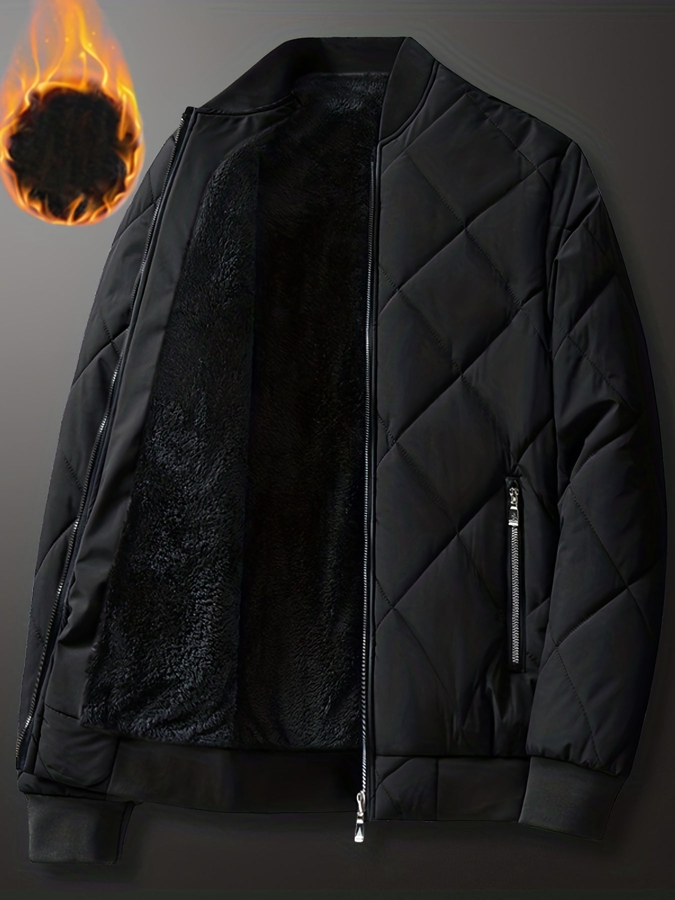 Men's Regular Fit Solid Color Sherpa Lined Varsity Jacket, Casual Fleece Lined Baseball Jacket Coat for Winter Autumn