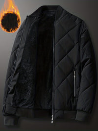Men's Regular Fit Solid Color Sherpa Lined Varsity Jacket, Casual Fleece Lined Baseball Jacket Coat for Winter Autumn