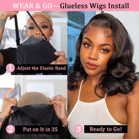 180% Density Glueless Bob Wig - Seamless Body Wave Human Hair with Pre-Plucked Lace Front & Pre-Cut 13x4 Closure - Effortless Wear for Beginners - Natural, Easy-On Style for Women