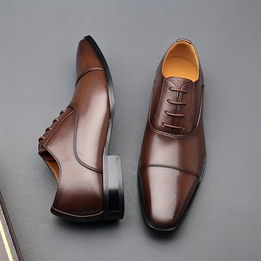 Men's Cap Toe Oxford Shoes, Comfy Non Slip Rubber Sole Lace Up Durable Formal Shoes, Men's Footwear