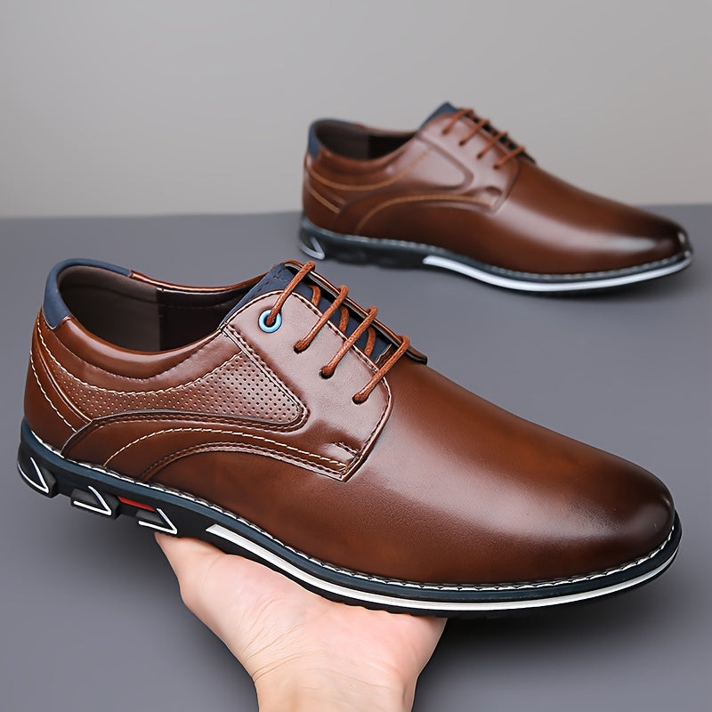 Plus Size Men's Solid Colour Plain Toe Derby Shoes, Comfy Non Slip Lace Up Rubber Sole Dress Shoes, Men's Footwear