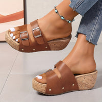 Comfy Women's Wedge Sandals with Non-Slip Double Buckle Straps and Open Toe