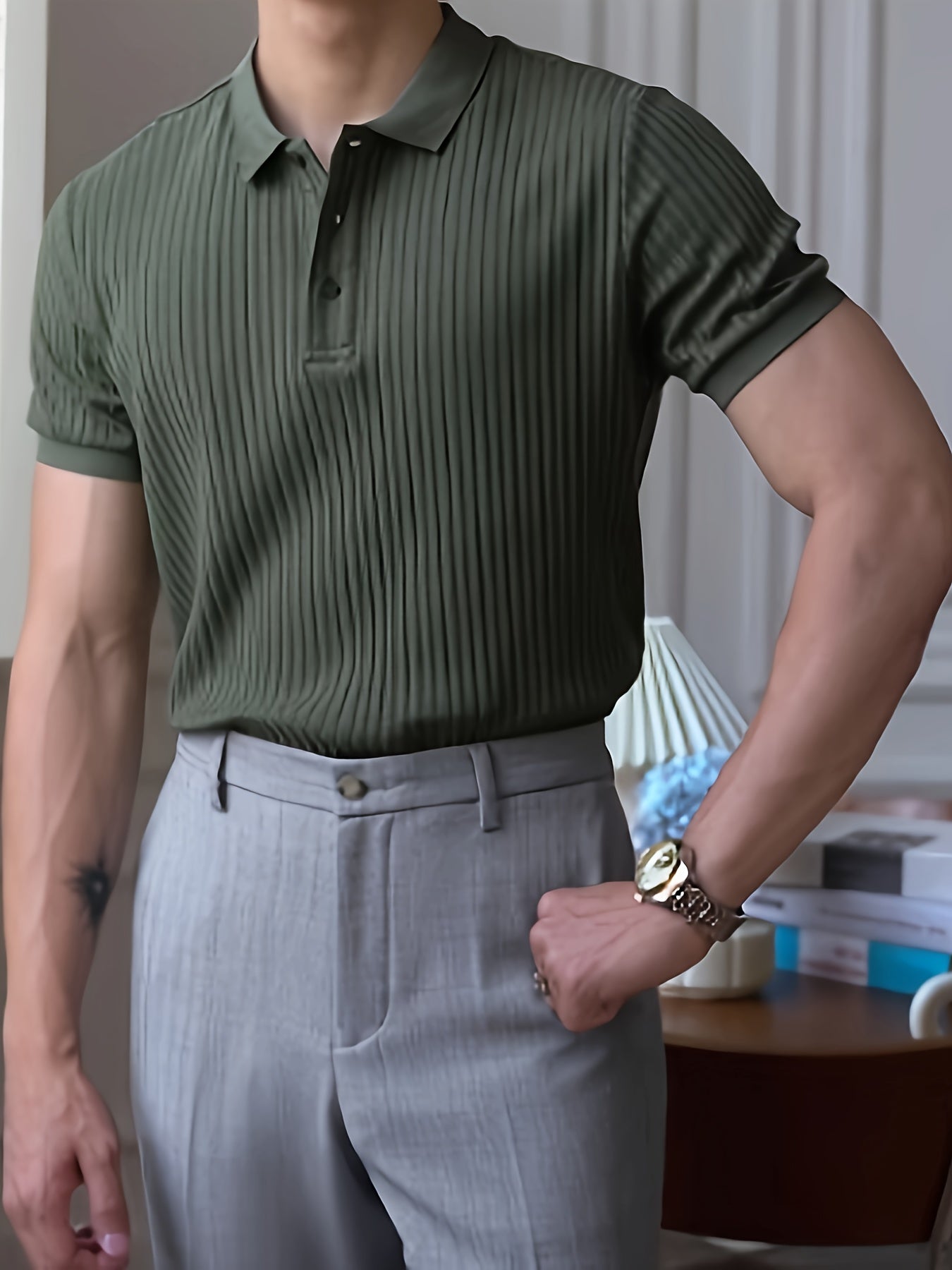 Men's Casual Shirt - Breathable Polyester, Solid Color with Button Detail, Perfect for Golf & Tennis