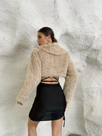 Chic Winter Warmth: Lapel CropTeddy Coat in Solid Color - Comfortable, Easy-Care, Perfect for Everyday Wear