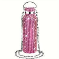 [Sparkling Steel Bottle] 2pcs Sparkling Pink 20oz Stainless Steel Insulated Water Bottles - Double-Walled, BPA-Free with Chain Strap & Lid, Ideal for Christmas, Valentine's, Thanksgiving, Mother's Day, Graduation Gifts, Holid