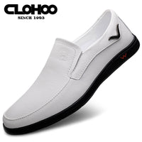 CLOHOO Men's Slip-On Casual Shoes - Genuine Leather Upper, Rubber Sole with PU Cushioned Insole, All-Season Comfort for Business & Vacation, Brown/Black, Casual Footwear | Classic Slipon | Rubber Sole Footwear