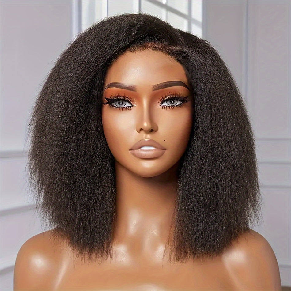 Kinky Straight Short Bob Wig 10-16 - HD Transparent 13x4 Lace Frontal, Glueless Swiss Lace - Pre-Plucked, High Density Natural Hair for Women