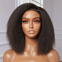 Kinky Straight Short Bob Wig 10-16 - HD Transparent 13x4 Lace Frontal, Glueless Swiss Lace - Pre-Plucked, High Density Natural Hair for Women