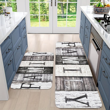 2/3pcs Farmhouse Style Kitchen Mats, Wooden Board Mats, Flannel Material Stain Resistant, Non-slip, Soft and Comfortable, Easy to Clean, Machine Washable Knitted Polyester, Suitable for Bedroom, Living Room, Dining Room, Kitc
