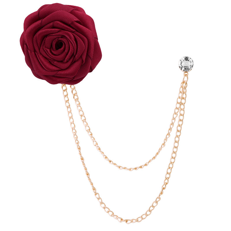 Men's Wedding Ceremony Groom Brooch - Handmade Rose Chain Brooch - For Grooms - Perfect for Wedding Occasions - Ideal Gift for Weddings & Anniversaries