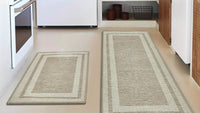 Sm:)e Rubber Non-Slip Washable Absorbent Kitchen Rugs and Mats Set of 2, Kitchen Mats for Floor Kitchen Runner Hallway Laundry Room in Front of Sink Beige Grey - 17x29 and 17x47 Inch