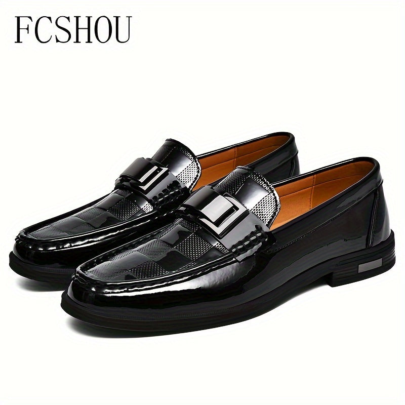 FCSHOU Plus Size Men's Solid Colour Upper Slip On Loafer Shoes, Comfy Non Slip Stitched Walking Shoes, Men's Footwear
