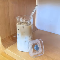 6pcs Square Lidded Glass Cups, Portable Drinking Cups, Iced Coffee Cups With Lids/straws, Father'S Day Cups, Perfect For Office, Party Supplies, Home, School, And Outdoor Use