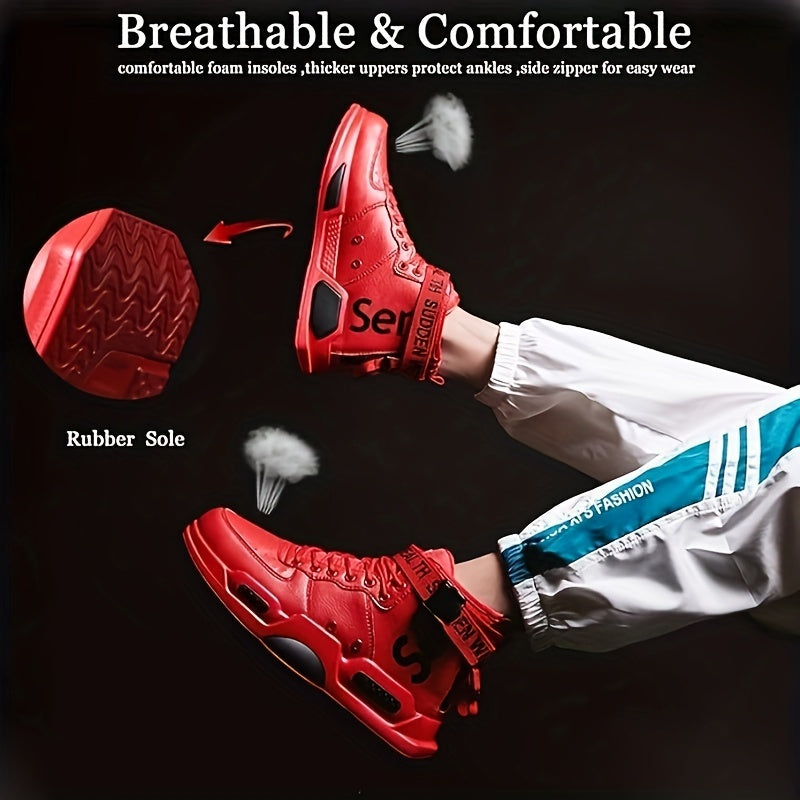 Men's Easily Wiped Clean Skate Shoes With Good Grip, High Top Trainers Fashion Sneakers Breathable Lace-up Outdoor Shoes, Men's Footwear