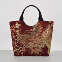 [Fashion Satchel] Retro Style Wo 'S Embroidered Satchel Bag | Fashion Double Handle Purse with Removable Strap