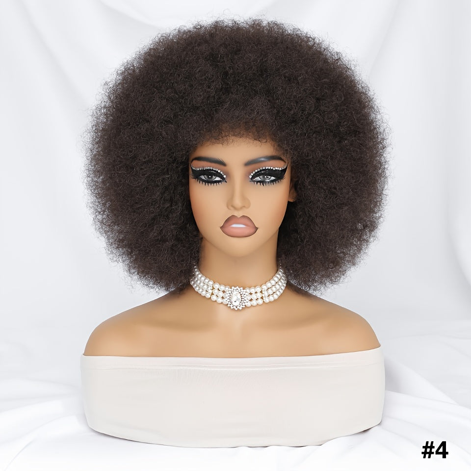 Short Afro Wigs For Women Blonde 10 Inch Afro Curly Wig With Bangs 70s Large Bouncy Soft Synthetic Female Wigs For Party Cosplay
