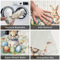 1 Set Easter Bunny Non-Slip Kitchen Rug, Machine Washable Polyester Knit Floor Mats, Lightweight Cushioned Comfort Standing Mat for Home Office, Sink, Laundry, Bathroom - Machine Made Runner