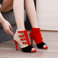 [Colorblock Heeled Stiletto Sandals] Women's Colorblock Stiletto Heeled Sandals, Sexy Buckle Straps Peep Toe High Heels, Fashion Dress Pumps