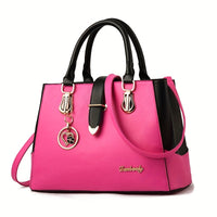 Women's Letter Detail Shoulder Bag, Elegant Double Handle Purse, Simple Large Handbag For Work