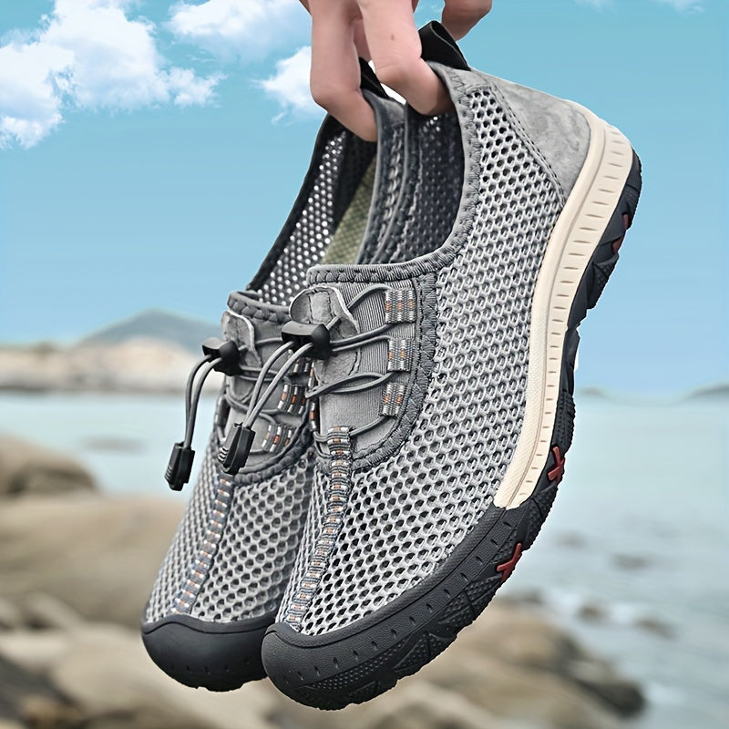 [Breathable Men's Sandals] Comfy Breathable Men's Sandals - Solid Color Slip On Adjustable Buckle Shoes - Non Slip Rubber Sole Durable Beach Water Shoes for Summer