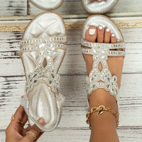 Sparkling Boho Chic Womens Flat Sandals - Elastic Ankle Strap, Slip-On, Perfect for Casual Summer Outings & Music Festivals