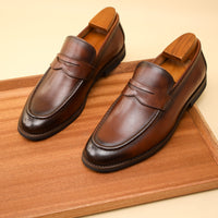 [Top Grain Leather Slip On Loafers] Men's Top Grain Cow Leather Upper Slip On Loafer Shoes, Comfy Non Slip Rubber Sole Casual Dress Shoes, Men's Footwear