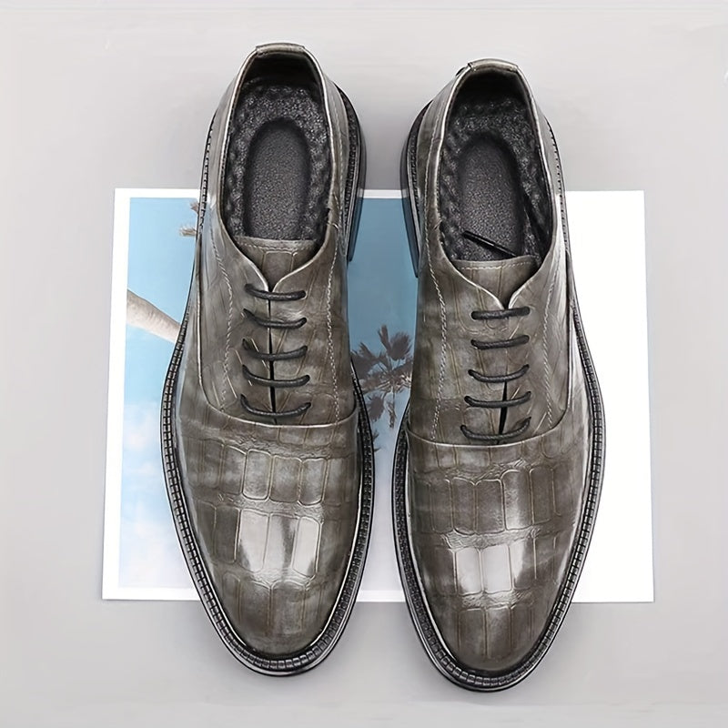 Men's Trendy Solid Oxfords, Wear-resistant Non Slip Lace-up Dress Shoes, Middle Aged Men's Footwear