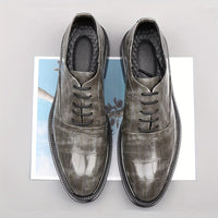Men's Trendy Solid Oxfords, Wear-resistant Non Slip Lace-up Dress Shoes, Middle Aged Men's Footwear