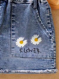 Vibrant Floral Graphic Denim Shorts - Ultra-Comfy, Stylish, and Durable - Perfect for Young Girls Summer Outfits and Daily Wear