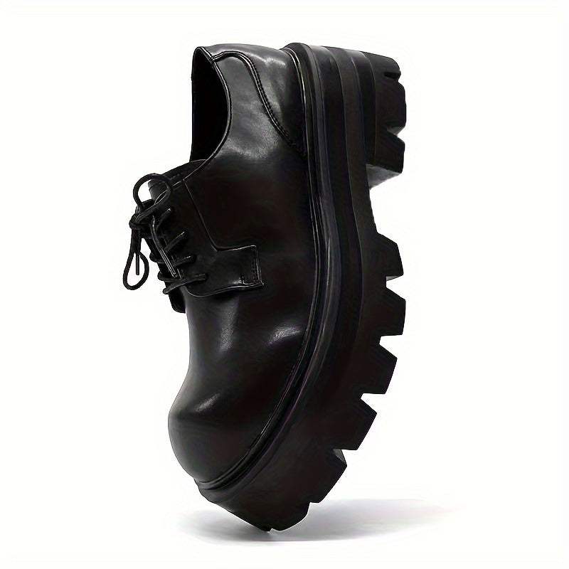 Men's Classic Platform Chunky Shoes, Comfy Non Slip Microfiber Upper Rubber Sole Durable Dress Shoes, Men's Footwear For Party, Vacation, Wedding