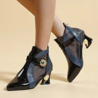 Women's Rhinestone Mesh Ankle Boots with Pointed Toe, Fashionable Short Boots