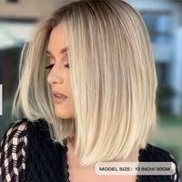 Bob Wig For Women Short Straight Synthetic Hair With Blonde Highlights Middle Part