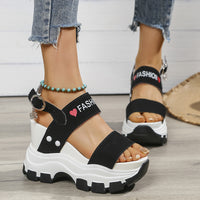 Casual Elegance Open-Toe Wedge Sandals, Solid Color with Strappy Back & Metal Buckle, Comfortable Platform Heel Fashion Footwear for Women