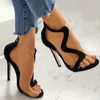 Women's High Heeled Sandals, Fashion Open Toe Backless Transparent Strap Back Zipper Pumps, Sexy Party Heels
