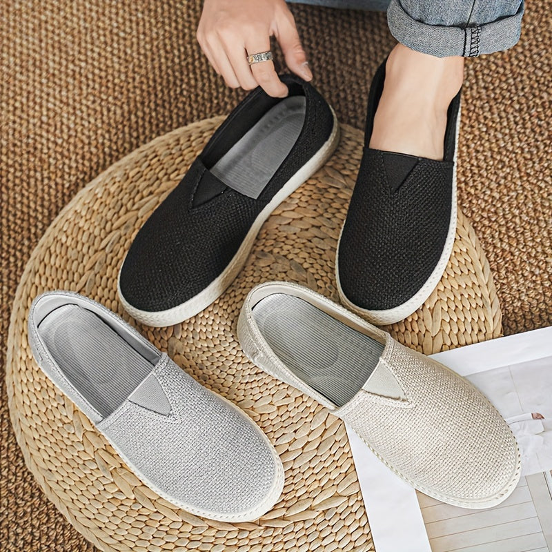 Comfy Slip-On Loafers - Men's Canvas Shoes with Breathable Solid Colours, Non-Slip Soles, Durable Design for Outdoor Activities and Casual Walking - Comfortable, Relaxed Fit for Men's Footwear