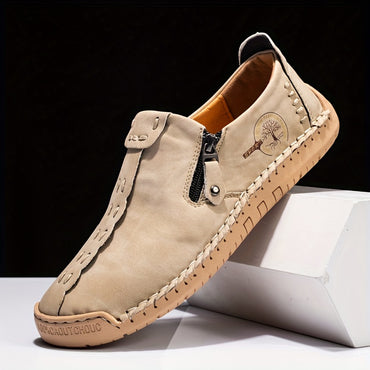 [Vintage Loafers] Handmade Vintage Loafers | Men's Synthetic Shoes with Zipper Closure, Round Toe & Rubber Sole, Brown & Black Design for Casual & Formal Wear, Formal Footwear, Durable Footwear