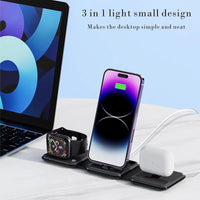 3 in 1 Wireless Charger,Foldable 3 in 1 Wireless Charging Station,Fast Wireless Charging Pad,Charging Dock Stand Compatible with iPhone 14/Pro/Max/Plus/13/12 Series,AirPods 3/2/Pro,iWatch 8-1 (Black)