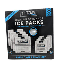 Titan Deep Freeze Combo Pack - High Performance Ice Packs for Long-Lasting Cooling, 4 x 600g & 4 x 250g