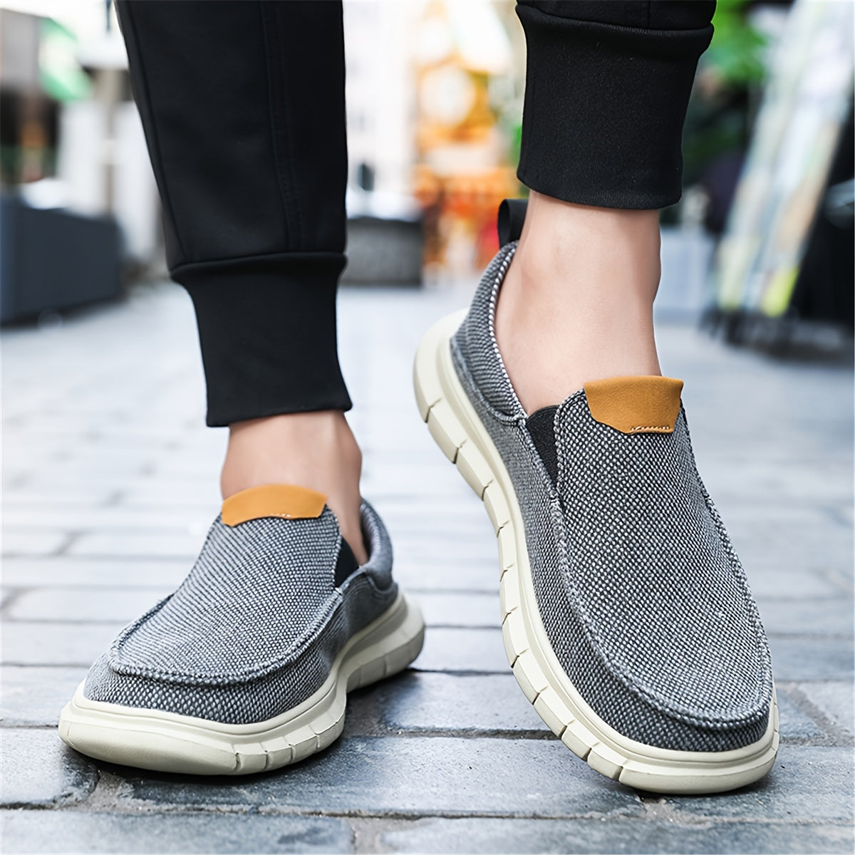 Men's Solid Color Breathable Slip On Canvas Shoes, Comfy Non Slip EVA Sole Durable Walking Shoes, Men's Footwear