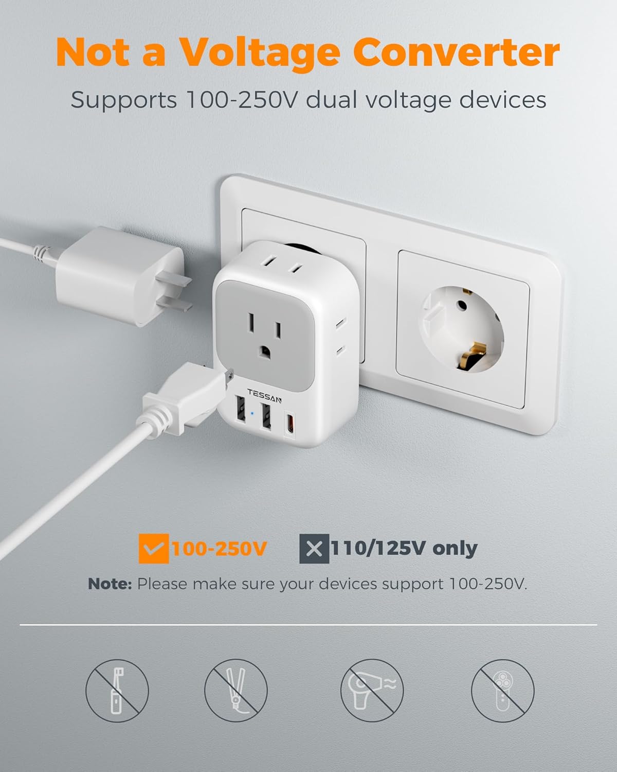 2 Pack European Travel Plug Adapter