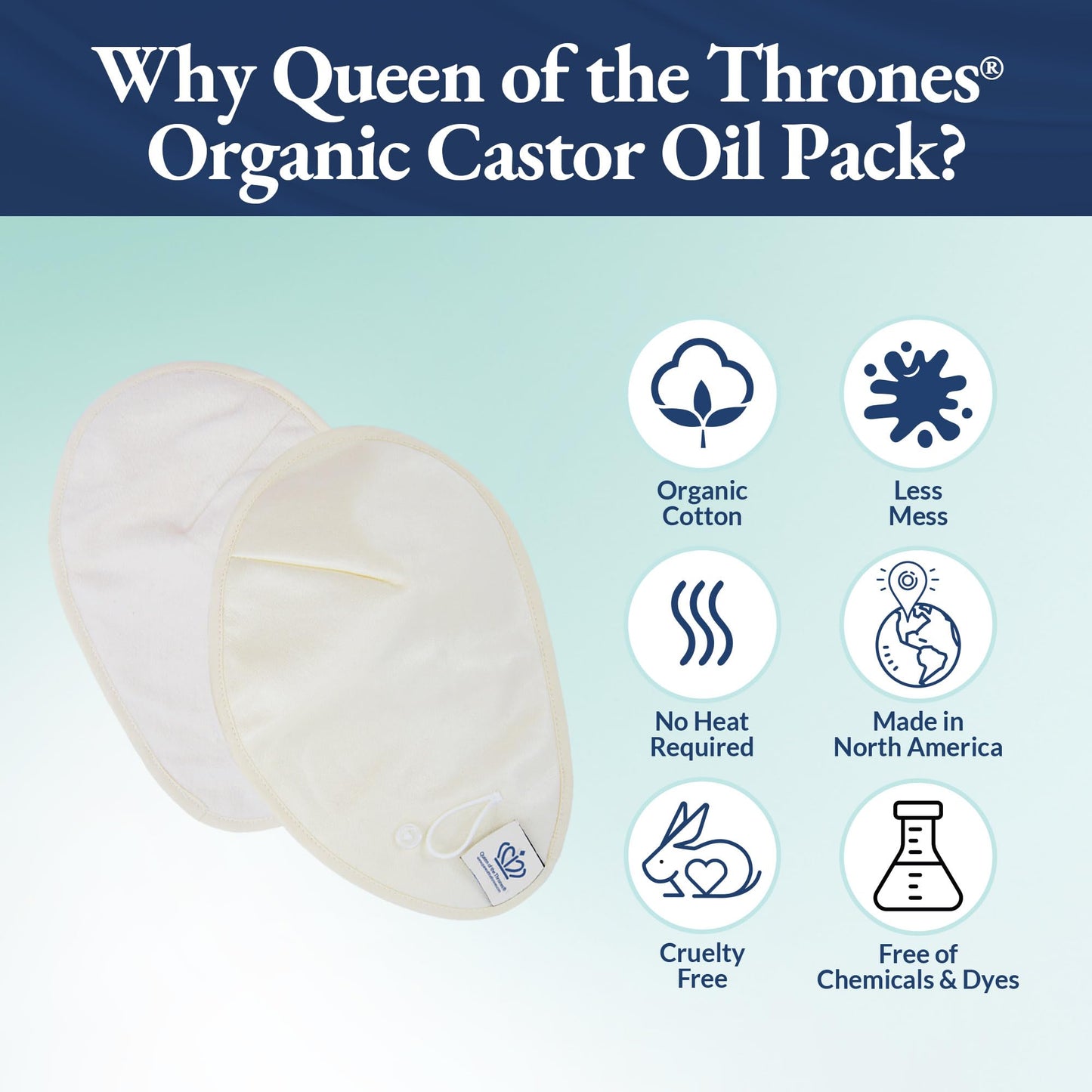 QUEEN OF THE THRONES Castor Oil Pack for Chest (Small) - Heatless, Less-Mess, Reusable - Organic Cotton Flannel, Comfort Fit, Soft Straps & Naturopathic Doctor Designed (Castor Oil Sold Separately)